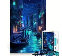 Escena Nocturna de neón en un Canal de Venecia, Italia Rompecabezas difícil para Adultos de 1000 Piezas Mejora la Memoria Juego Relajante Corte (38x52cm)
