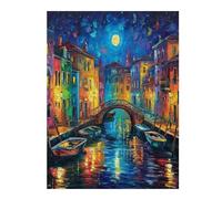 Escena Nocturna Veneciana Puzzle 500 Piezas Regalo Ideal Original Vista Nocturna a la Ciudad Rompecabezas 3D Obra De Arte para Hombres Y Mujeres DIY Creativo Aliviar Estrés 500 PCS