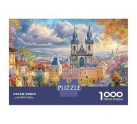 Escena primaveral en la Ciudad Jigsaw Silueta de la Catedral de Praga Puzzle Mil Piezas para Jóvenes Adultos - Papel Resistente Entretenimiento Regalo Original Navidad 38x26cm/1000pcs