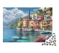 Escena Pueblo Junto al Lago San Valentín Rompecabezas de 1000 Piezas Regalo para Adultos Paisaje de Pueblo Costero Colorido Robusto Vibrante Desafiante Alivio de Estrés 38x26cm/1000pzs