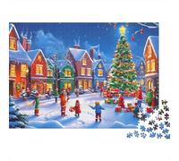 Escena Pueblo Navidad 1000 Piezas Cartón Premium Arte Pueblo niños Nieve Rompecabezas para Adultos Encaje Preciso Momento De Calma Ecológico Entrenamiento Cerebral 70x50cm/1000pcs