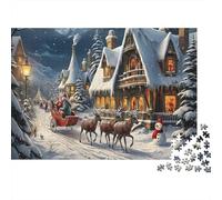Escena Pueblo Navidad 1000 Piezas Cartón Reciclado Arte Trineo Reno Rompecabezas para Amantes Resistente A Arañazos Actividad Familiar Ecológico Duradero 70x50cm/1000pcs