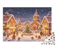 Escena Pueblo Navideño Puzzle de 1000 Piezas Papel para Adultos Noche Invernal Puzzle para Toda la Familia Relajación Decoración Regalo 70x50cm/1000pcs