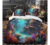 Escena submarina Funda de Edredón Cremallera Oculta 3 Piezas Suave Impresión 3D con Fundas de Almohada Antialérgica Arte colorido de arrecifes de coral_1 Funda Edredon for jóvenes Single（135x200cm）