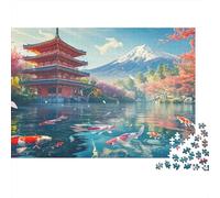 Escena Templo Japonés Rompecabezas de 1000 Piezas para Adultos Escena de Jardín de Pagoda Monte Fuji Estanque de Koi Premium Robusto Vibrante Desafiante Difícil Regalo 70x50cm/1000pzs