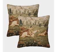 Escenas de Caza en la era mogol Cuadrada Funda De Cojín De Sofá 2 Paquetes con Patrón Adecuada para Cama,hogar,automóvil,Interior Y Exterior 40x40cm