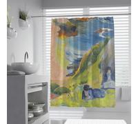 Escenas de pueblos pesqueros, Cortina de Ducha sobre el mar, Grabados de Pinturas Famosas, Cortina de baño con Ganchos, Tela de Acuarela, decoración para Cuarto de Agua 150 x 180 cm