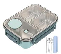 Escentio Lunch & Bento Box, Adult Stainless Steel, Portable, Leakproof, Stackable, Large Capacity, Dishwasher Safe (3-Grid, Green)