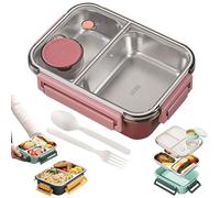 Escentio Lunch Box, 2025 New Stainless Steel Bento Box with Cutlery Set, Leak-Proof & Stackable, Divided Compartments Large Capacity, for Office, Travel, Field Lodgings (two Compartments-pink)