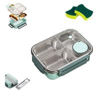 Escentio Lunch Box, Stainless Steel Bento Box Adult Lunch Box, Portable Adult Bento Box, Capacity Portable Lunch Box Containers, Stackable Lunch Container (Green,3Grid)