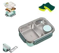 Escentio Lunch Box, Stainless Steel Bento Box Adult Lunch Box, Portable Adult Bento Box, Capacity Portable Lunch Box Containers, Stackable Lunch Container (Green,2Grid)