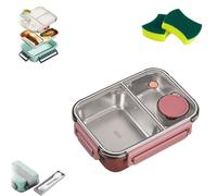 Escentio Lunch Box, Stainless Steel Bento Box Adult Lunch Box, Portable Adult Bento Box, Capacity Portable Lunch Box Containers, Stackable Lunch Container (Pink,2Grid)