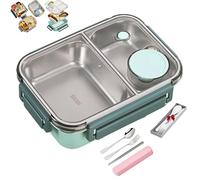 Escentio Lunch Box, Stainless Steel Portable Escentio Lunch Box, Leak-Proof Stackable Cutlery Set with 2/3 Compartment,Large Capacity (Three Compartments Pink) (Green,2-Grid)