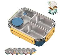 Escentio Lunch Box, Stainless Steel Portable Escentio Lunch Box, Leak-Proof & Stackable, With Tableware And Divided Compartments, For Office, Travel, Field Lodgings (Yellow,Three grids)