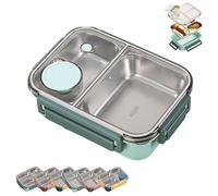 Escentio Lunch Box, Stainless Steel Portable Escentio Lunch Box, Leak-Proof & Stackable, With Tableware And Divided Compartments, For Office, Travel, Field Lodgings (Green,Two grids)