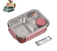 Escentio Lunch Box, Stainless Steel Portable Escentio Lunch Box, with Tableware and Divided Compartments, for Office, Travel, Field Lodgings (Red,2-grids)