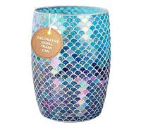 Escenzy Bote de basura de cristal de mosaico de sirena de 5 litros | Cubo de basura pequeño decorativo | 7 x 10 pulgadas | Cesta de basura de lujo para baño, oficina, dormitorio y cocina | Accesorios