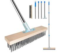 Escoba de Alambre con Cerdas de Metal Rígido, Cepillo de Barrendero Telescópico para Exterior - Resistente e Inoxidable, Elimina Suciedad Difícil