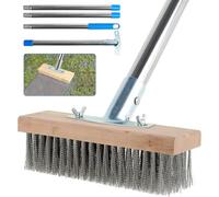 Escoba de alambre de acero con mango de 165 cm, escoba de alambre de acero inoxidable, resistente, musgo para eliminar malas hierbas, musgo, manchas persistentes, escoba de metal para pared, garaje