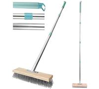 Escoba de alambre resistente con mango telescópico (63 pulgadas), cepillo de metal rígido, cepillo para fregar cubierta, mango largo, herramienta de limpieza de azulejos, cepillo para limpiar lechada