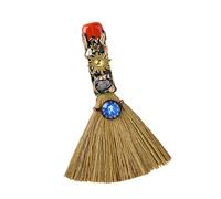 Escoba de Altar de Bruja de Cristal - Escoba Mágica Artesanal con Amatistas Naturales para Sanación, Grabada con Símbolos Zodiacales, Ideal para Meditación, Sanación y Yoga (Acuario/20 ene-18 feb)