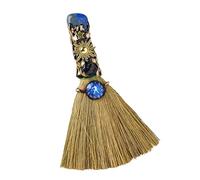 Escoba de Altar de Bruja de Cristal - Escoba Mágica Artesanal con Amatistas Naturales para Sanación, Grabada con Símbolos Zodiacales, Ideal para Meditación, Sanación y Yoga (Libra/23 sep-22 oct)