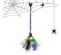 Escoba de Bruja para Halloween, Escoba de Montura con LED Iluminación, Ligera con Tela Volante, Prop para Fiesta, Perfecta para Baile de Disfraces, Decoración de Halloween, Juego de Rol Infantil