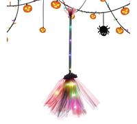 Escoba de brujaa - Ešcoba dè jardín Besom con ramitas,esčoba d́e břujaa còn luz LED,decoracióń dë habitacióņ | Decoraciones ďe Halloween, accesorios dė cosplay para patio al aire libre, puerta d́e ent
