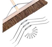 Escoba de metal para exteriores, cepillo de soporte resistente para exteriores para mayor resistencia y estabilidad, escoba de jardín para escobas de madera grandes (paquete de 3)