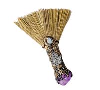 Escoba De Natural | Escoba De Bruja Hecha A Mano con Cristales Auténticos | Decoración Ceremonial Reiki, Vara Mágica para Colgar En La Pared, Limpieza Espiritual, Rituales, Accesorio DEC