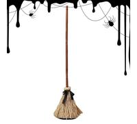 Escoba Flotante de Bruja con Movimiento Mágico Decoración de Halloween para Interiores y Exteriores, Barrido Fantasma Animado, Ideal para Porches, Fiestas y Jardines (110.49 cm, Madera)