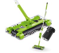 Escoba giratoria con batería + batería adicional - Fácil recogida de migajas - Inalámbrico, sin bolsa y recargable - Cepillo de suelo con articulación ergonómica y rotación de 360° - Máxima