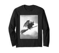 Escoba gótica de Bruja y Rata, alas de murciélago, Espeluznante Animal de Halloween Manga Larga