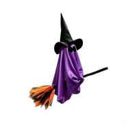 Escoba inflable de bruja con control remoto, decoración de Halloween, exhibición espeluznante aerotransportada de 36 pies con aleteo sensible al viento, multicolor, resistente al desgarro (morado)
