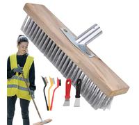 Escoba resistente, escoba de cerdas rígidas | Cabezal de escoba de alambre resistente - Escoba de patio con soporte de metal resistente para terrazas, suelos de baldosas de cemento y piedra