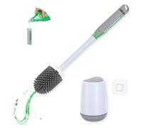 Escobilla Baño con Dispensador Jabon - Escobilla Recargable Inodoro - Escobillas de Baño de Silicona Rellenable de Jabón - Escobillero de Suelo o Pared con Soportes Adhesivos y Bandeja Extraíble Gris