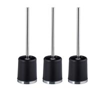 Relaxdays Pack 3 Escobillas de Baño con Escobilleros, Cabezal Extraíble, Ø 7cm, con Portaescobillas Redondos, Negro