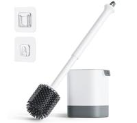 Escobilla Baño Silicona y Soporte, Set de Escobillas de Baño de Limpieza Profunda para el Baño, Escobilla WC Blanca con Base de Secado Rápido y Pinzas para Mantener Limpio el Baño