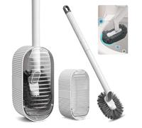 Escobilla de Baño con Mango Largo, Cepillo Inodoro de Diseño Elegante con Cabezal Semicircular, Limpieza Profunda sin Ángulos Muertos, Escobilla WC de Pared con Apertura Automática y Base de Drenaje