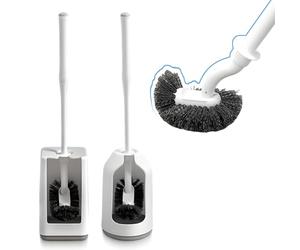 Escobilla de Baño con Soporte,Escobilla de Baño con Limpiador de Bordes,Escobilla WC para Limpieza Profunda,escobilla de baño Curvada,Secado rápido ventilación (Circular + Cuadrado)