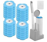 Escobilla de baño desechable con 48 cabezales de escobilla de inodoro, espuma de repuesto, con 1 para juntas, de inodoro desechable con mango extendido, soporte para baño, bañera