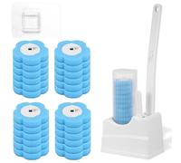Escobilla de baño desechable con 48 cabezales de escobilla de inodoro, espuma de repuesto, de inodoro desechable con mango extendido, soporte para baño, bañera y suelo (36 azul + base)