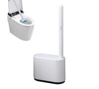 Escobilla de baño montada en la pared: mango ergonómico, sistema de cabezal de cepillo desechable | Limpiador de borde inferior para esquinas difíciles de alcanzar, soporte de pared para un