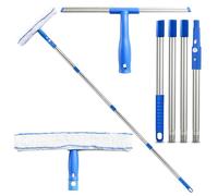 Escobilla de Cristal, 1,6 m, Limpiador de Cristal telescópico con espátula de Silicona y Cepillo de Microfibra, Kit de Limpieza de Ventana Profesional para Vidrio, Ducha, Espejo, Coche