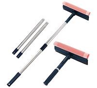 Escobilla de Goma Multiusos para Ventanas con Mango de 56 Pulgadas de Largo, Herramientas de Limpieza de Ventanas 2 en 1 con Goma de Doble Cara y Esponja de Limpieza, escobilla de Ducha para Puertas