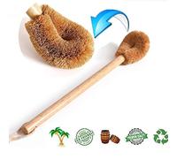 Escobilla de Inodoro, Cabezal de Fibra de Coco Natural, Mango de Madera de Goma con algodón Lanyard de Madera, para la Limpieza del Inodoro