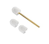 Escobilla de inodoro con mango dorado y tres accesorios de cabeza de cepillo blancos, cepillo de repuesto, adecuado para aplicaciones sanitarias. (dorado)
