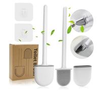 Escobilla de inodoro de silicona, 2 unidades de cepillos de inodoro y soportes, cepillo de inodoro plano y flexible, sin goteo, montado en la pared, cerdas flexibles para limpieza de esquinas (gris