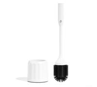 Escobilla de inodoro de silicona y soporte con tapa de cierre automático, cerdas flexibles, limpiador de espacios muertos, herramienta de baño montada en la pared, color blanco, 40,6 cm