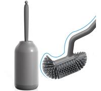 Escobilla de Inodoro Flexible con Limpiador de Bordes:Juego de Portaescobillas de Secado Rápido para Accesorios de Baño - Escobilla de Inodoro Colgante, Gris, No Requiere Taladro